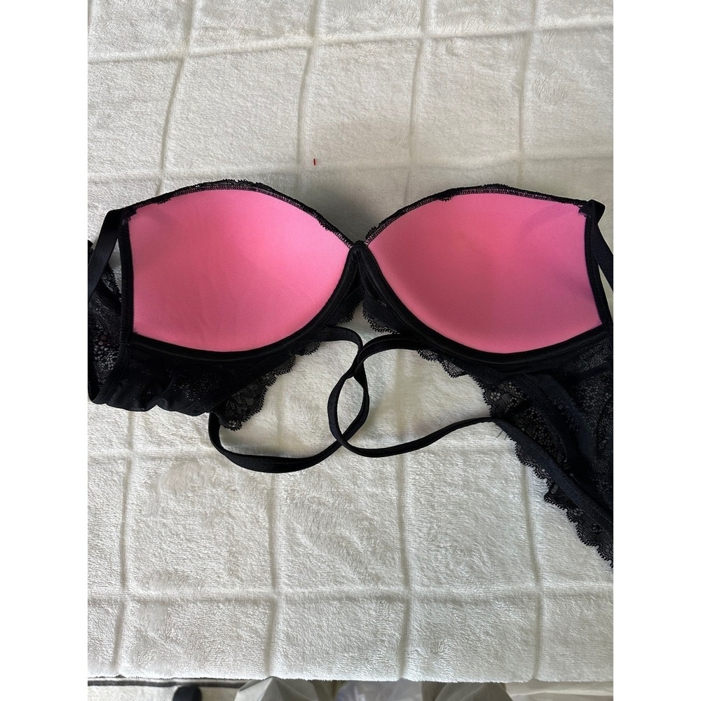 PINK Victoria's Secret Black Lace Padded Bralette Underwire Bra 34B - Picture 5 of 8